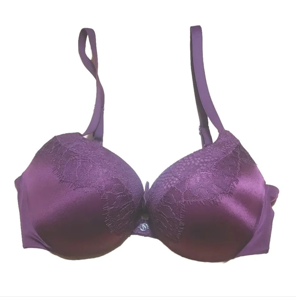Victoria Secret Bra Very Sexy Pushup Plunge Underwire Padded Wine Woman Sz 32C